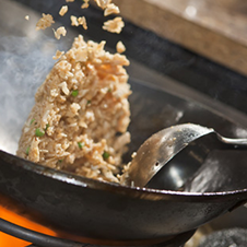 Rice cooking in a wok