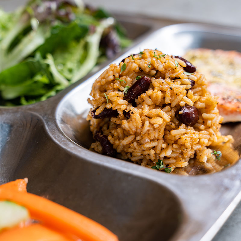 Close up image of Caribbean Rice and Beans.