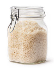 Rice grains in a sealed container.