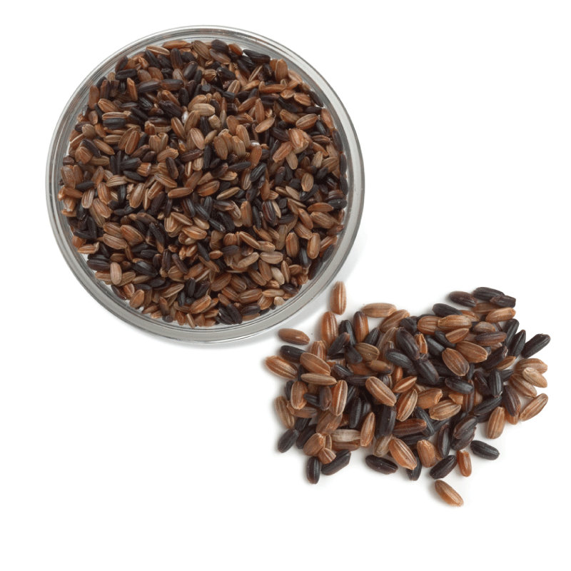 Overhead view of uncooked U.S. black japonica rice.