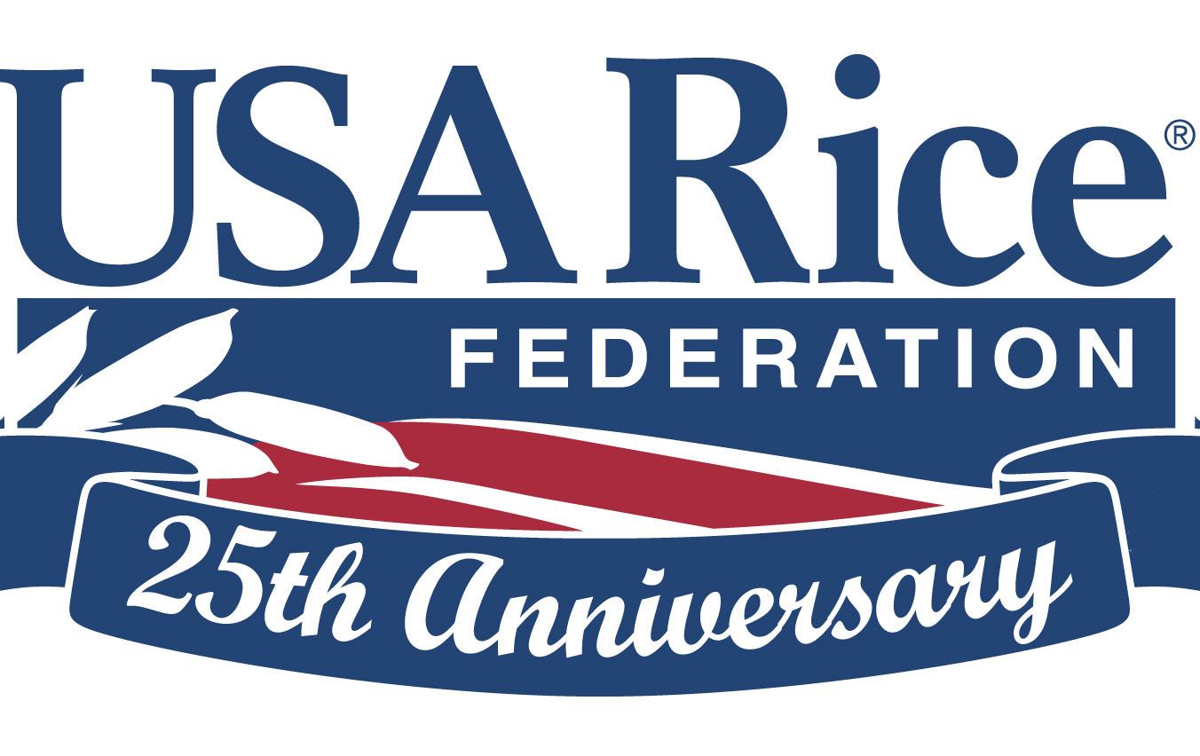 Red, white and blue USA Rice Federation logo with 25th Anniversary banner