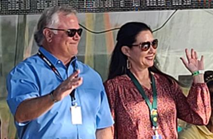 Dwayne-and-Christine-Fulton wave to the crowd at the 86th Intl Rice Festival