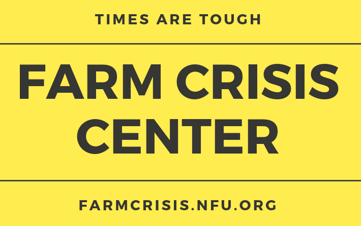 Farm Crisis Center website information on bright yellow background