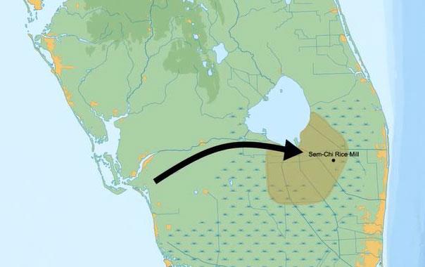 Map of Florida rice production area