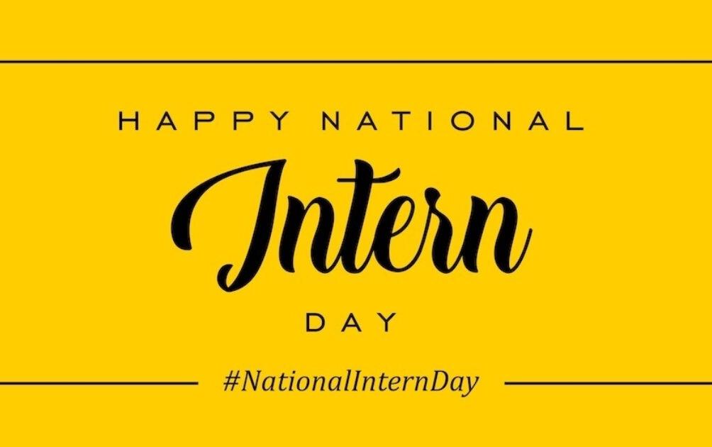 Happy National-Intern-Day graphic, black text on mustard colored background