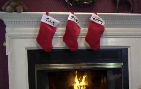 Christmas stockings hung above fireplace