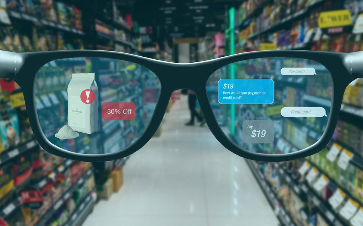 Smart glasses in grocery store aisle share pricing info