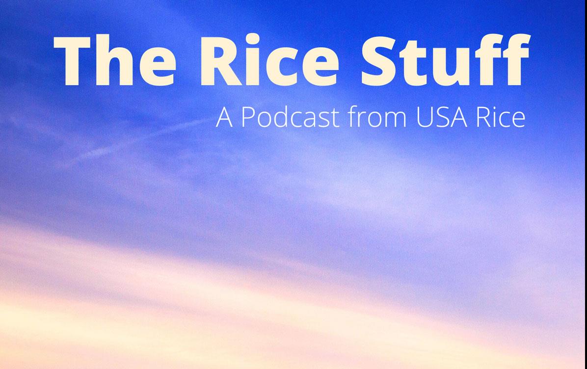 The Rice Stuff Podcast logo shows text above vast blue sky
