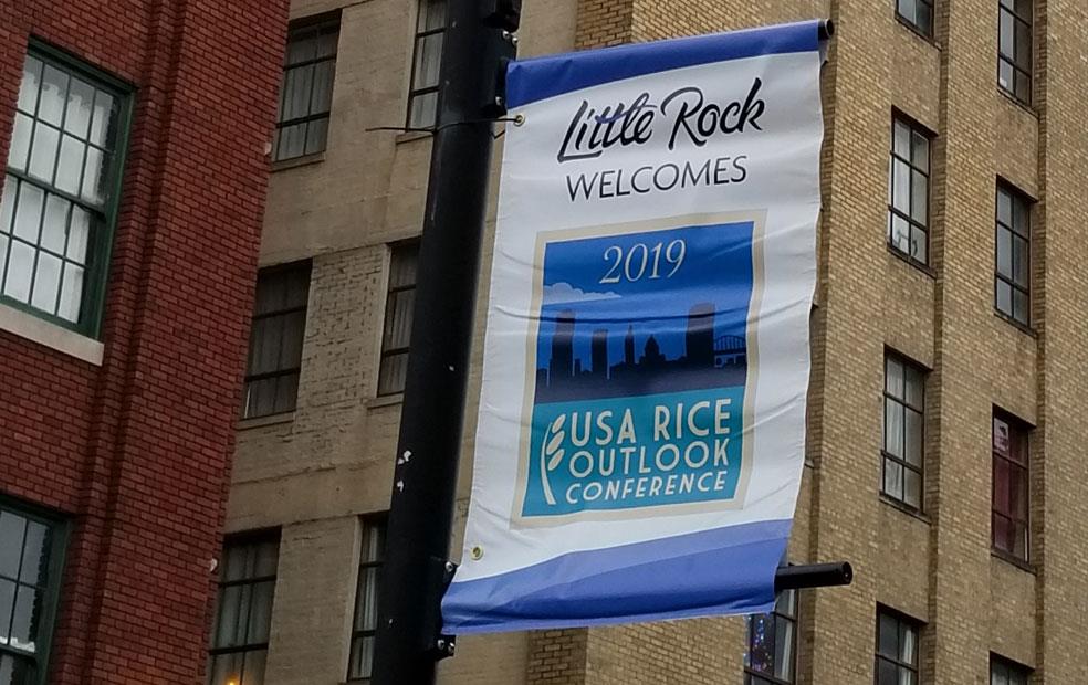 Little Rock Welcomes 2019 USA Rice Outlook Conference street sign