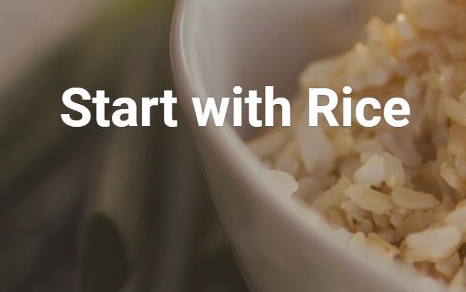 Start With Rice text over bowl of rice