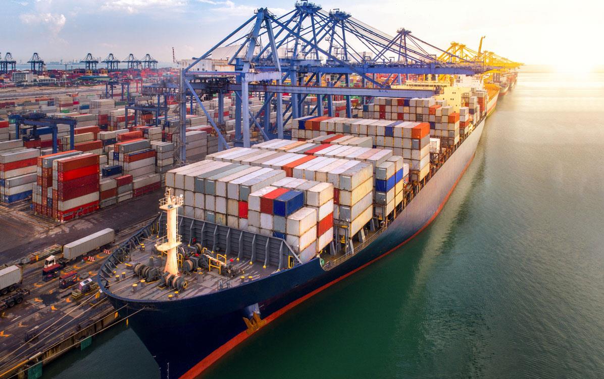 Cargo-loaded-onto-ship at pier