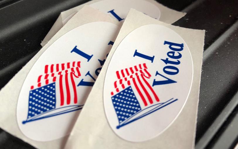 Red, white & blue "I voted" stickers-181107