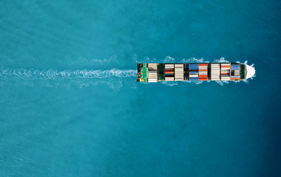 Aerial-view-of-large ship on the ocean