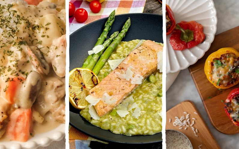 Trio of colorful Canadian dishes made with rice