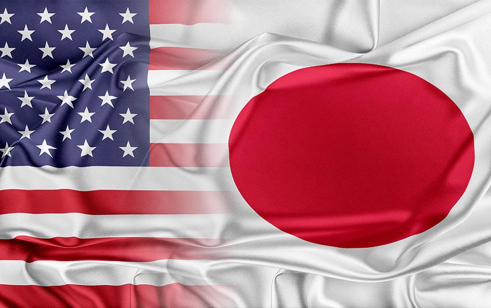 US and Japanese flags blended together on fabric