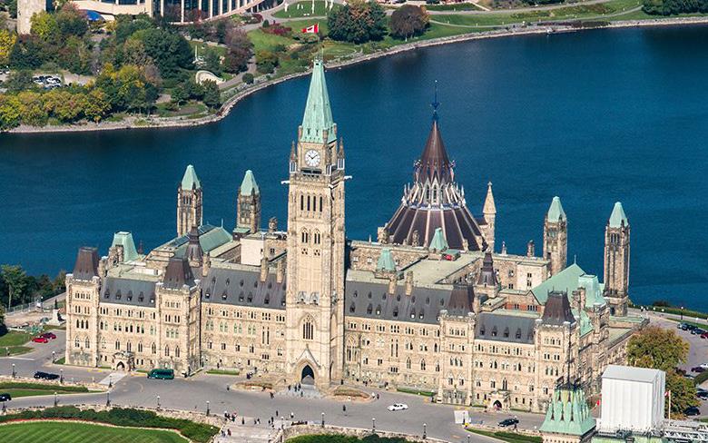 Aerial photo of Canadian Parliament buidling in Ottawa