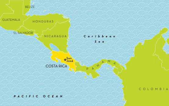 Costa-Rica-Map shows surrounding countries