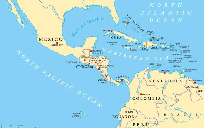 Map of Central America & northern tier of South America