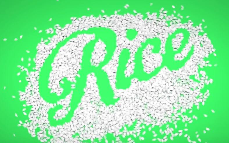 R-I-C-E spelled out with white rice