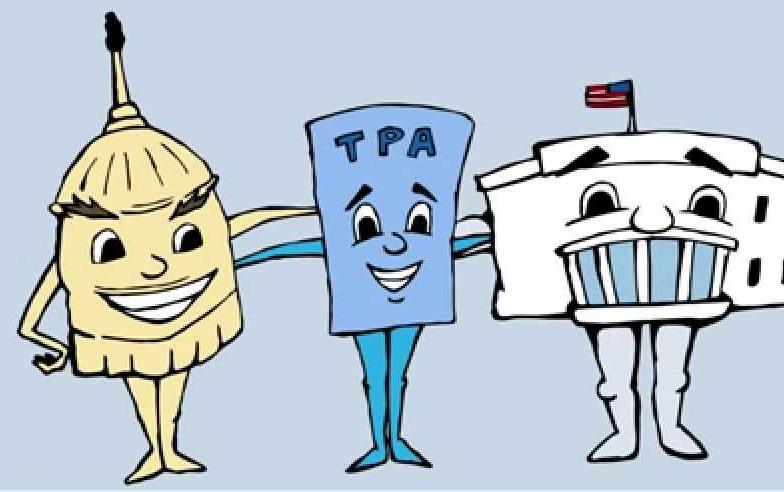 TPA cartoon shows US Capitol + TPA + White House