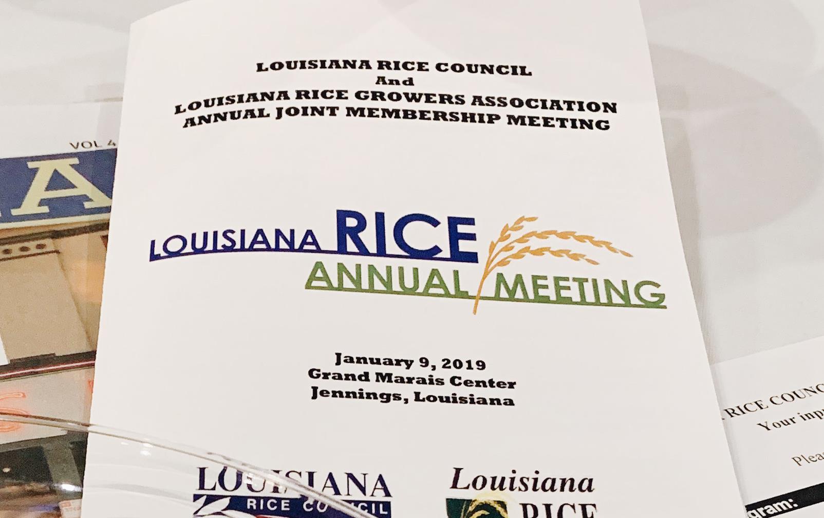 LA rice meeting program on table 